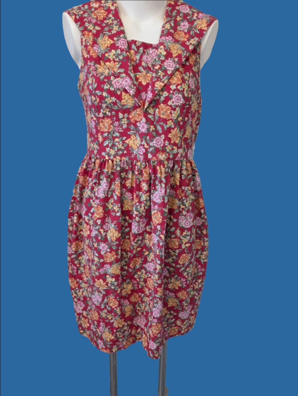 Vintage Laura Ashley Dress Floral Sleeveless Cotton Sundress  Raspberry Pink